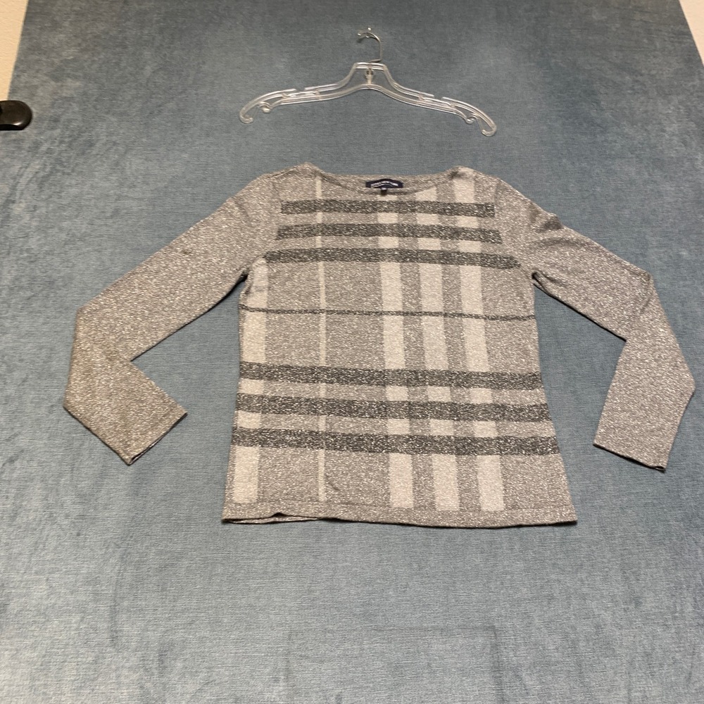 Jones New York Signature Sweater Womens Medium Petite Gray Plaid Winter Wear